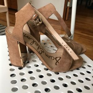 Sam Edelman Synthia Suede heels with gold detail